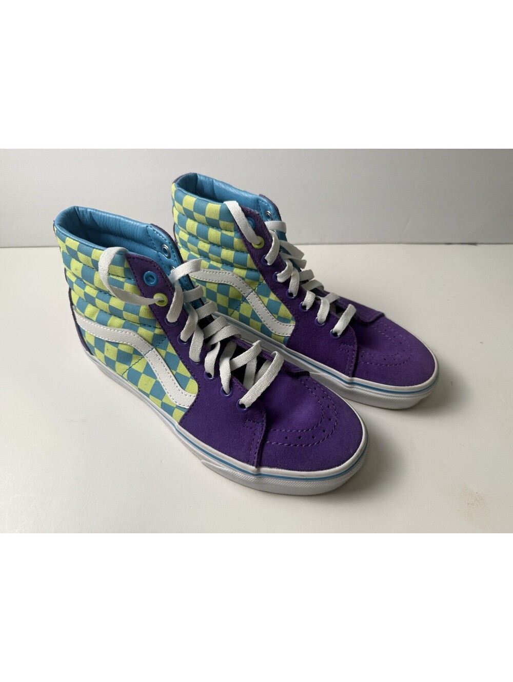 Vans Sk8 Hi Checkerboard Skate Shoe-Violet/Cyan Unisex Men’s Sz 6 Women’s Sz 7.5